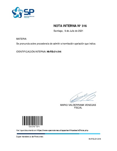 Nota Interna N° 316, del 9 de julio de 2021