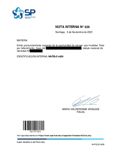 Nota Interna N° 626, del 5 de noviembre de 2021