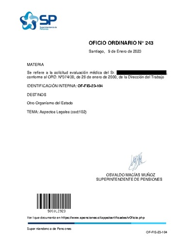 Oficio Ordinario Nº 243, del 9 de enero de 2023