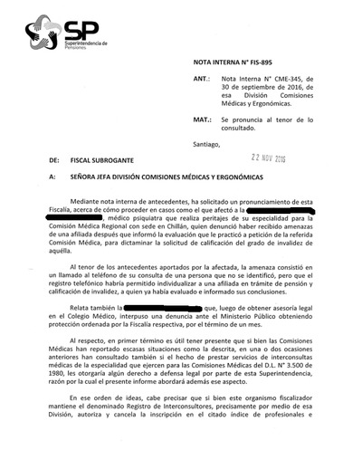 Nota Interna N° 895, del 22 de noviembre de 2016