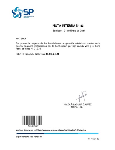 Nota Interna N° 83, del 31 de enero de 2024