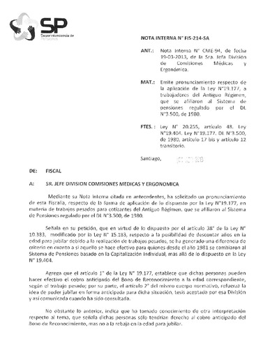 Nota Interna N° 214, del 1 de abril de 2013