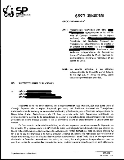 Oficio Ordinario Nº 6877, del 30 de marzo de 2016