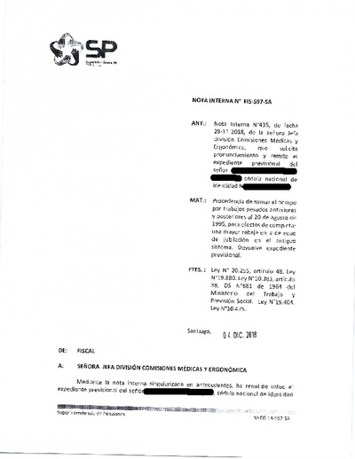 Nota Interna N° 597, del 4 de diciembre de 2018