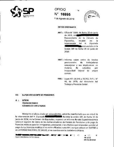 Oficio Ordinario Nº 16995, del 1 de agosto de 2018
