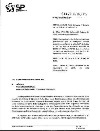 Oficio Ordinario Nº 24472, del 26 de octubre de 2015