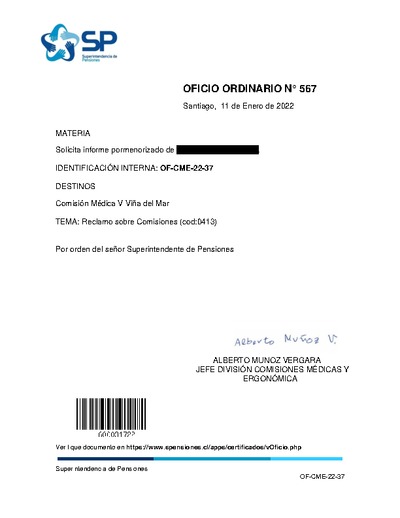 Oficio Ordinario Nº 567, del 11 de enero de 2022