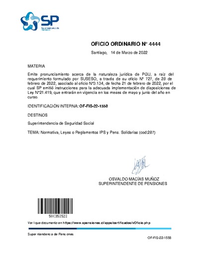 Oficio Ordinario Nº 4444, del 14 de marzo de 2022