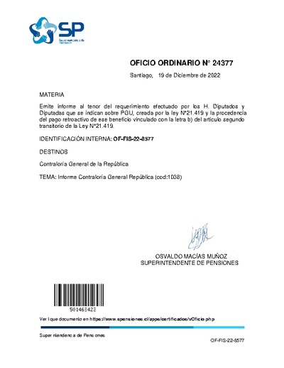 Oficio Ordinario Nº 24377, del 19 de diciembre de 2022