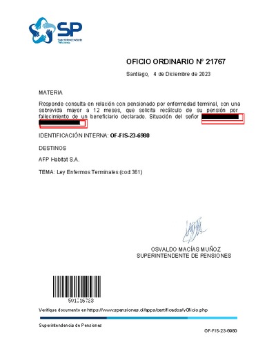 Oficio Ordinario Nº 21767, del 4 de diciembre de 2023