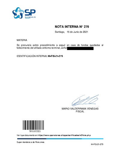 Nota Interna N° 279, del 15 de junio de 2021