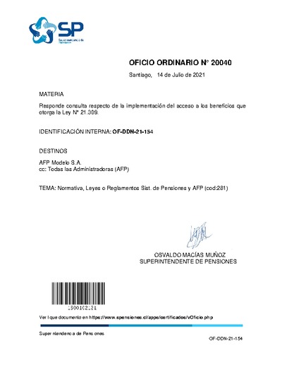 Oficio Ordinario Nº 20040, del 14 de julio de 2021