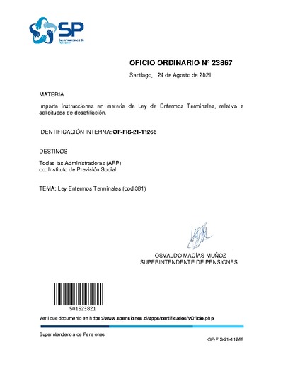 Oficio Ordinario Nº 23867, del 24 de agosto de 2021