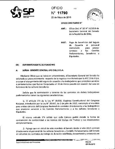 Oficio Ordinario Nº 11790, del 25 de mayo de 2018
