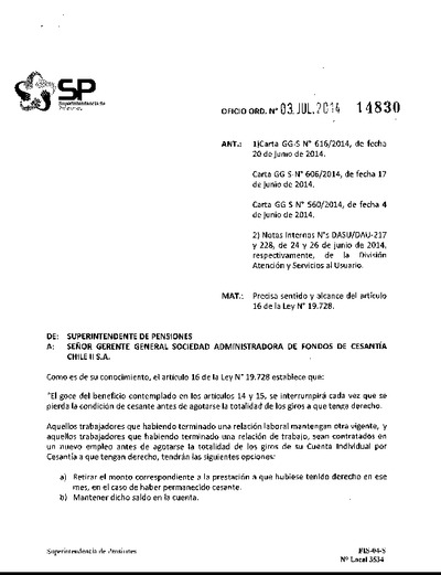 Oficio Ordinario Nº 14830, del 3 de julio de 2014