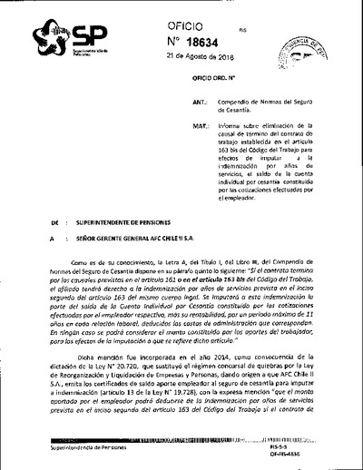 Oficio Ordinario Nº 18634, del 21 de agosto de 2018