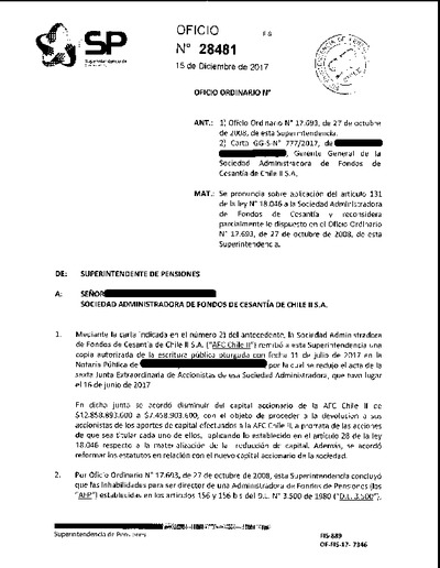Oficio Ordinario Nº 28481, del 15 de diciembre de 2017