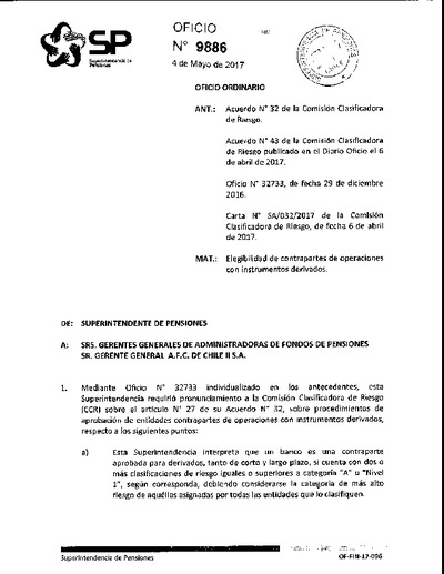 Oficio Ordinario Nº 9886, del 4 de mayo de 2017