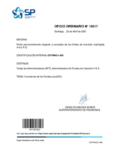 Oficio Ordinario Nº 10617, del 23 de abril de 2021