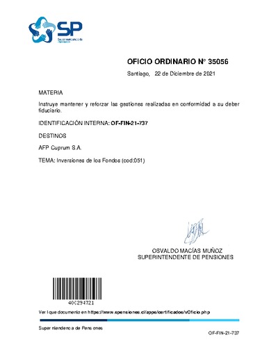 Oficio Ordinario N° 35056, del 22 de diciembre de 2021