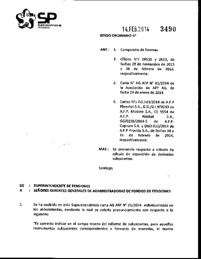 Oficio Ordinario N° 3490, del 14 de febrero de 2014