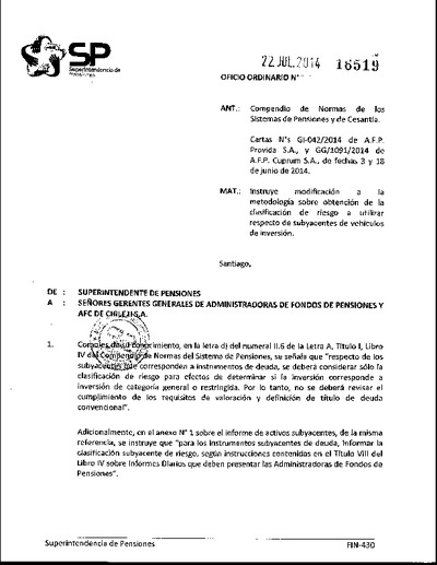 Oficio Ordinario Nº 16519, del 22 de julio de 2014