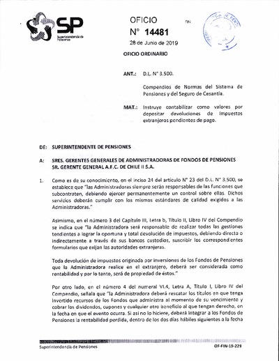Oficio Ordinario Nº 14481, del 28 de junio de 2019