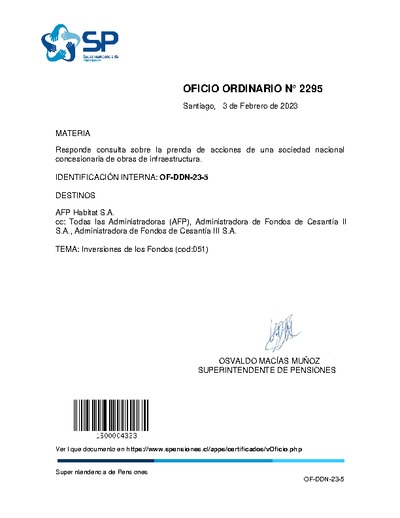 Oficio Ordinario Nº 2295, del 3 de febrero de 2023