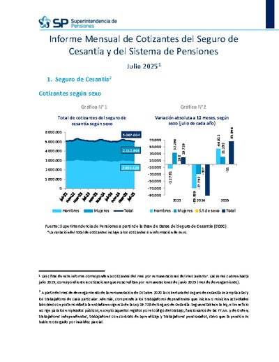 Informe Mensual de Cotizantes del Seguro de Cesantía y del Sistema de Pensiones, julio 2025