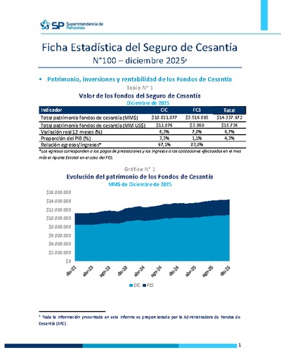 Ficha Estadística del Seguro de Cesantía N° 100, diciembre 2025