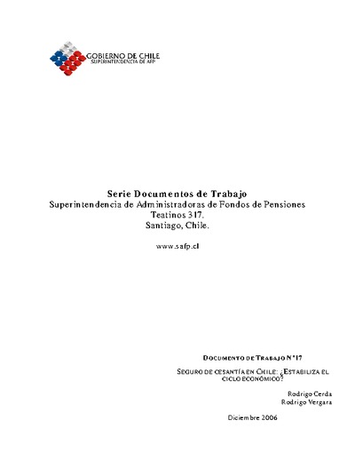 Documento de Trabajo Nº 17: Unemployment Insurance in Chile: Does it Stabilize the Business Cycle?