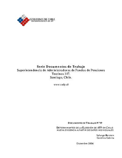 Documento de Trabajo Nº 19: Los determinantes de la elección de AFP en Chile: Nueva evidencia a partir de datos individuales
