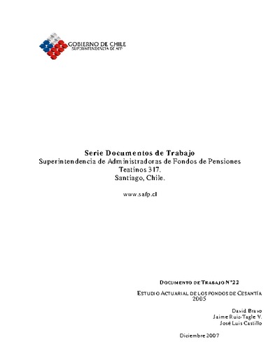 Documento de Trabajo Nº 22: Estudio Actuarial de los Fondos de Cesantía 2005