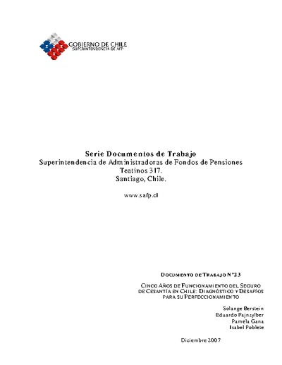 Documento de Trabajo Nº 23: Cinco años de funcionamiento del Seguro de Cesantía en Chile