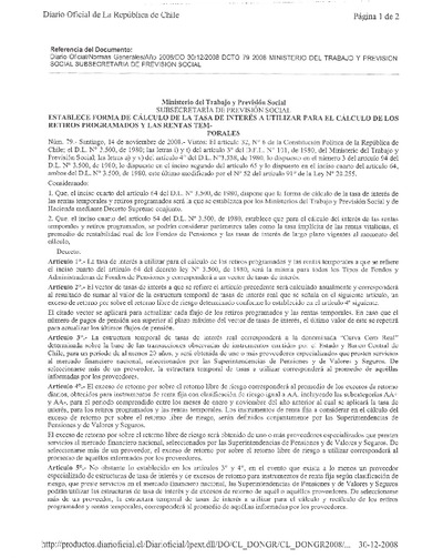 Decreto N° 79, del 14 de noviembre de 2008, que establece forma de cálculo de la tasa de interés a utilizar para el cálculo de los retiros programados y las rentas vitalicias.
