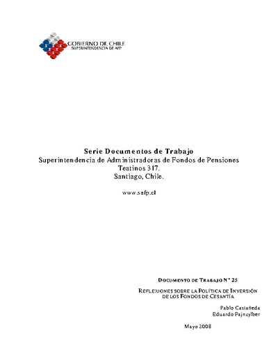 Documento de Trabajo Nº 25: Reflexiones sobre la Política de Inversión de los Fondos de Cesantía