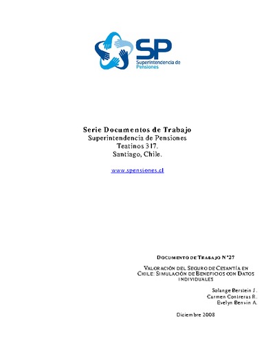 Documento de Trabajo Nº 27: Valoración del Seguro de Cesantía en Chile: Simulación de Beneficios con Datos Individuales